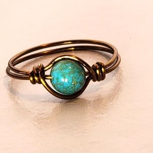 Green Gemstone Wire Wrapped Ring Size 6